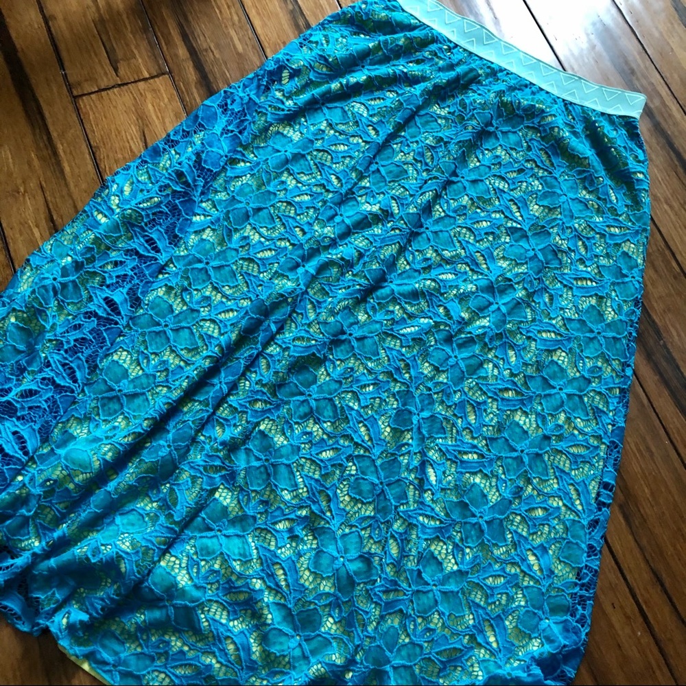 turquoise blue and yellow lace Lucy maxi skirt